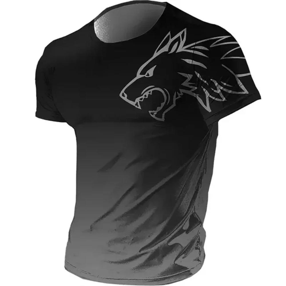 T-shirts for Men Fitness Sportswear 2025 Summer Vintage Men's 3d Printed Quick-Drying Gradient T-shirt Animal Wolf Short Sleeve