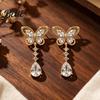Drapey Face Contouring Earrings 1 Pair Butterfly Drop for Women Inlay Teardrop Zirconia Earrings Fashion Round Sparkly Rhinestone Dangle Jewelry