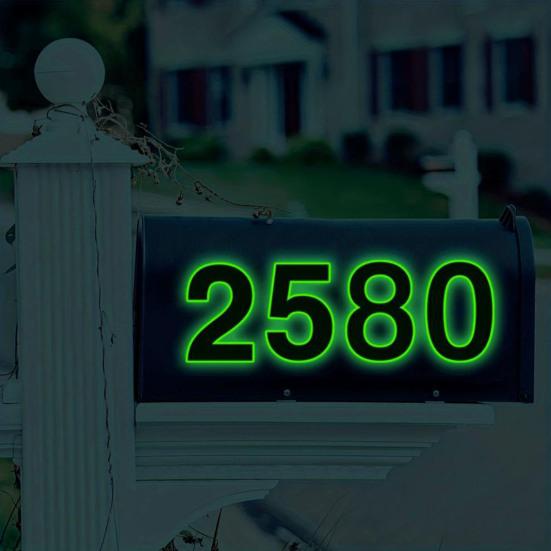 Luminous House Number Stickers Glow in The Dark Stickers, Self-Adhesive Numbers for Adhesive Decals Mailbox Door Wall, Green Emergency Guide