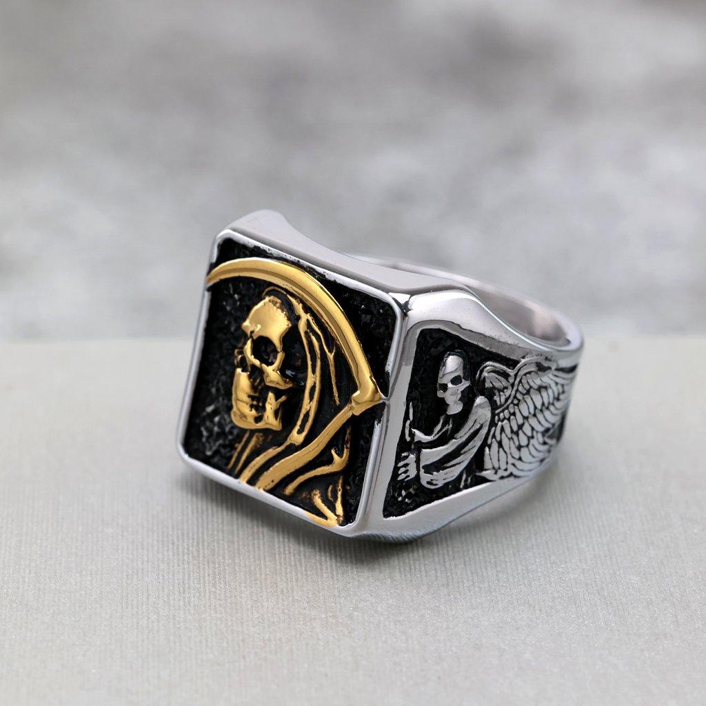 Vintage Stainless Steel Punk Style Solid Skull Grim Reaper Halloween Ring