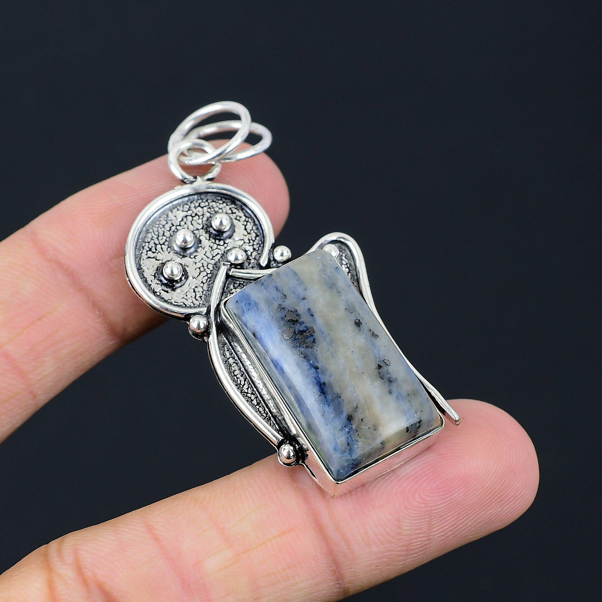 Натуральный Содалит Камень Подвеска Синий 925 Стерлинговое Серебро Индийские Украшения