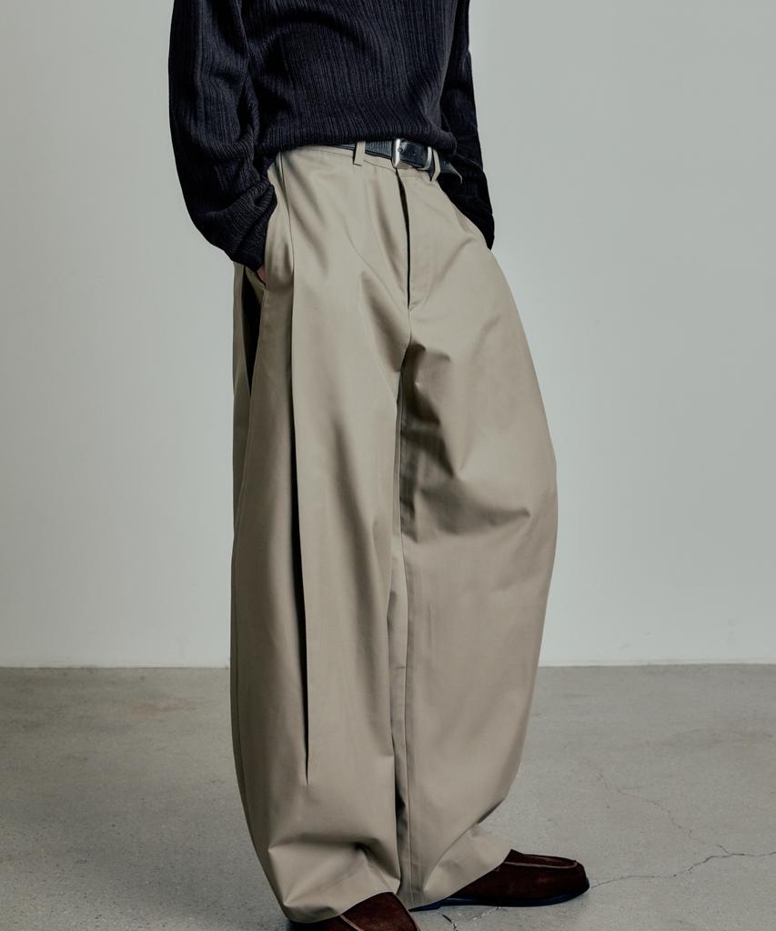 LMOOD Pot Curved Cotton Wide Pants Beige
