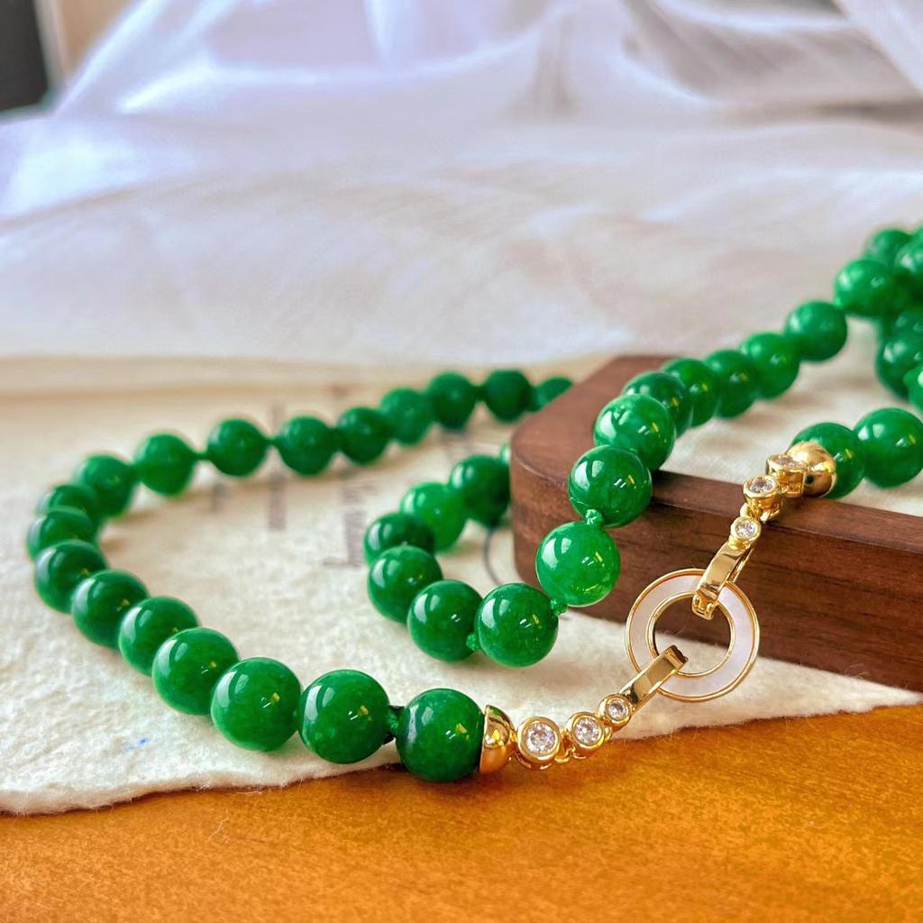 Retro Spinach Green Extended Quartzite Sweater Chain Female, Original Handmade, Simulated Dry Green Necklace