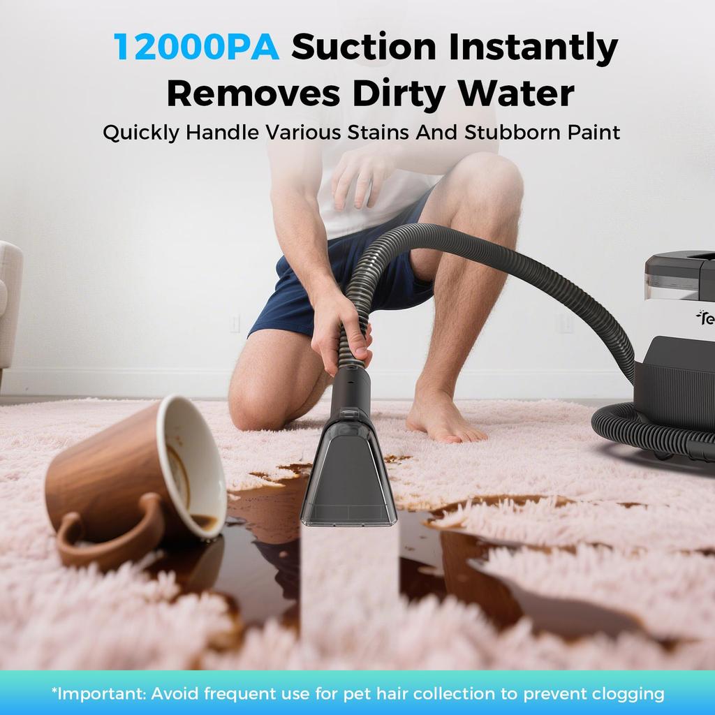 Teendow C6 MAX 3-In-1 Carpet Cleaner, 1650W Motor, 12000Pa Suction, 1250ML Water Tank, 950ML Sewage Tank, Pet-Friendly for Carpet Cleaning