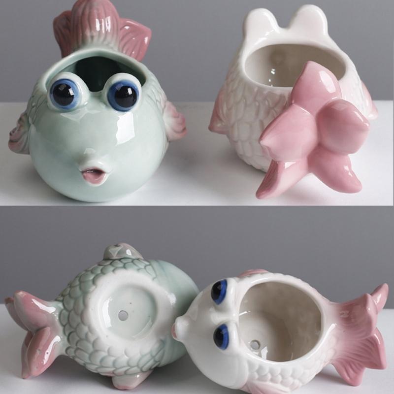 Fish Plant Pot Flowerpot Garden Pot Ceramic Fleshy Plant Pot Planter Plant Holder for Home Office Desk Mini Ornament