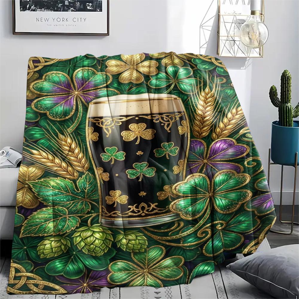 1Pc St.Patrick's Day Print Flannel Blanket, High Quality Comfortable for All Seasons, Home Decor, Warmth and Comfort, Perfect for Christmas Gifts W73