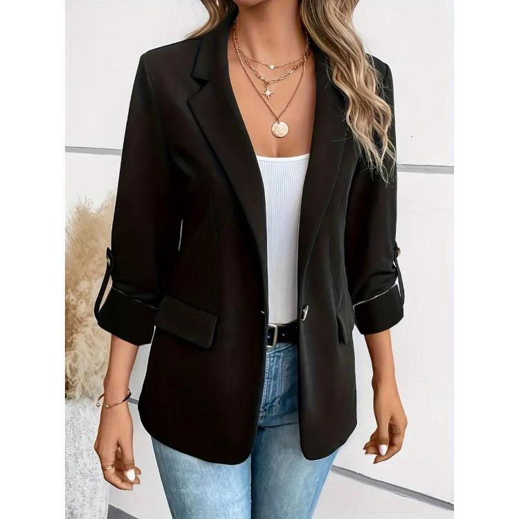 Fashion Women Long Sleeve Blazer Outerwear Solid Color Versatile Autumn Winter