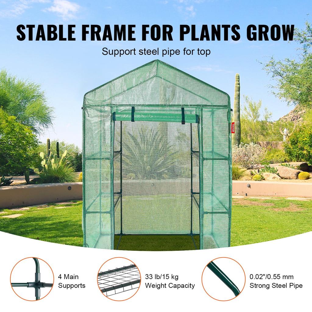 VEVOR Walk-in Green House, 4.6 X 2.4 X 6.7 Ft Greenhouse with Shelves, Set Up In Minutes