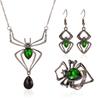 Halloween Vintage Smaragd Spinnen Schmuckset: Halskette, Ohrringe & Ring