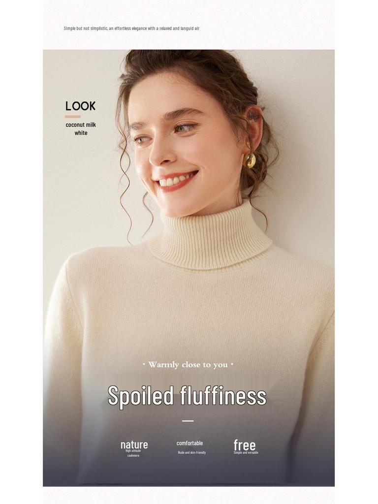 Damen Kaschmirpullover mit hohem Rollkragen - Herbst/Winter Slim Fit Strickware Basisschicht