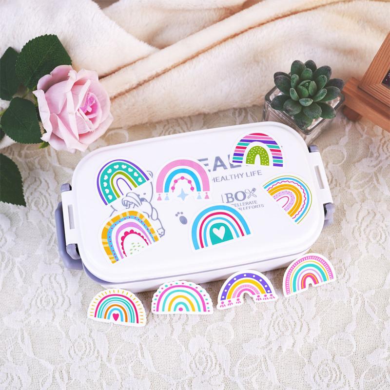 50Pcs Cute Rainbow Stickers Rainbow Waterproof Vinyl Decal Notebook Sticker for Water Bottles Luggage Cup Computer Mobile Phone