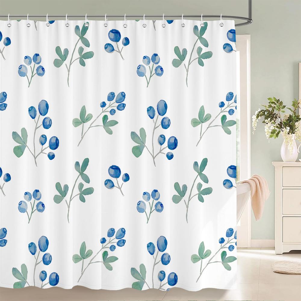 Plum Blossom Flower Leaves Shower Curtain Watercolor Plant Floral Pattern Waterproof Polyester Bathroom Curtain Decor With Hooks