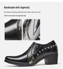 Men's Large Size Pointed Toe Leather High Heel Shoes - European American Fashion Rivet Cuban Style for Business and Casual Wear