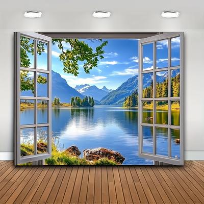 1 Curtain Background Lake and Mountain Scenery Natural Landscape Wall Decoration for Home and Office Seasonal Decoration