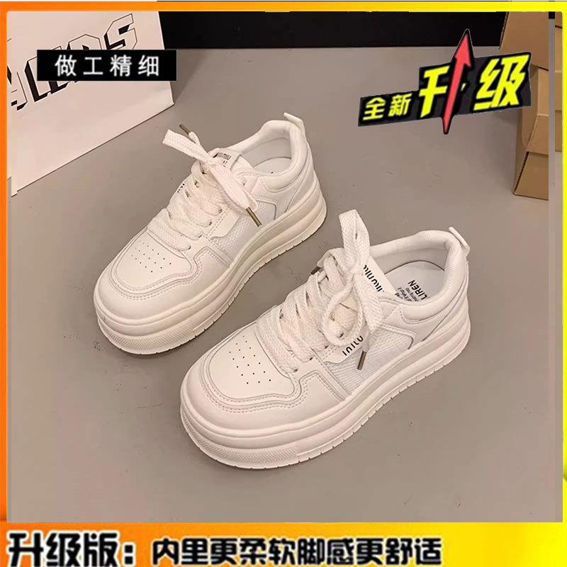 First Layer Cowhide~ Genuine Leather Thick-soled Heightening Little White Shoes Children's 2025 Spring and Summer Breathable Mesh Casual Sports