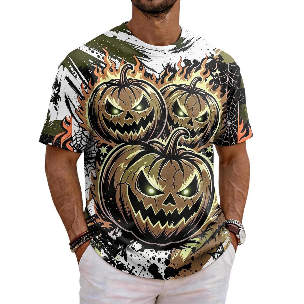 Men's Halloween Short Sleeve T-Shirt Casual Round Neck Top for Holiday Celebration