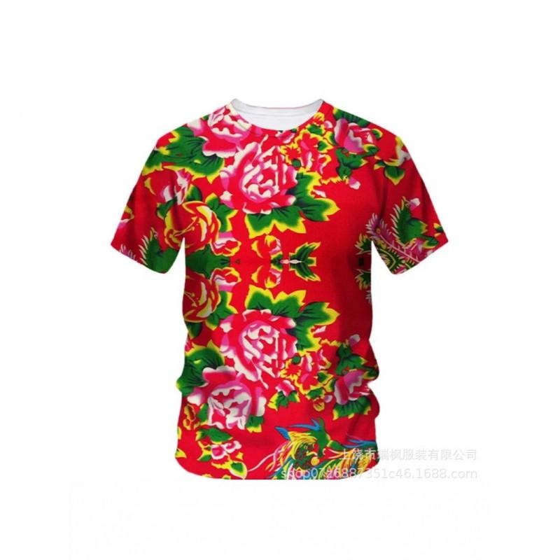 Mens Oversized Casual Short Sleeve T-Shirt With Floral 3D Print Loose Fit Breathable Cotton