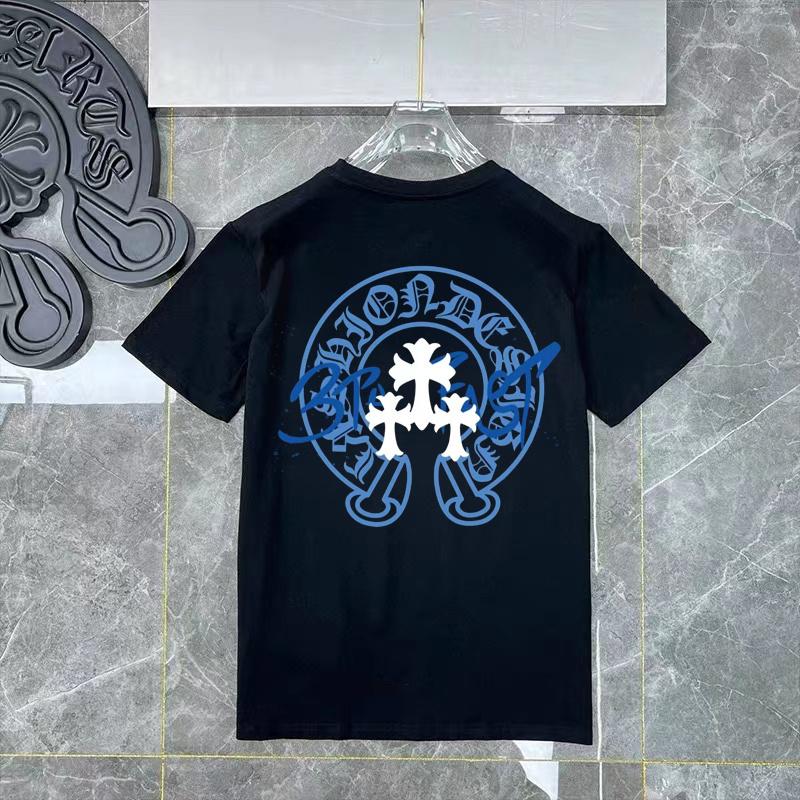 D40 CHROME HEARTS Summer New High Quality Cotton Round Neck Loose Large Size Men's and Women's T-shirt Couple T-shirt