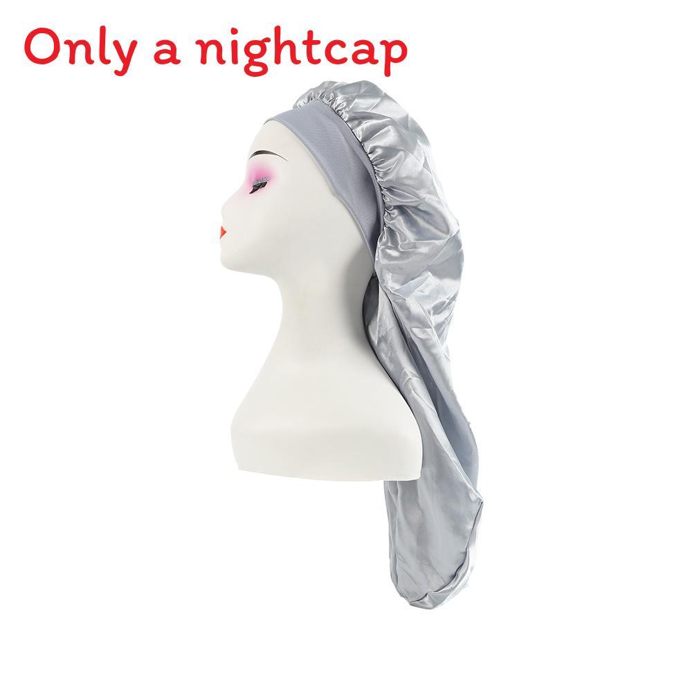Long Large Satin Nightcap With Solid Color And Loose Tight Strap Sleeping Use