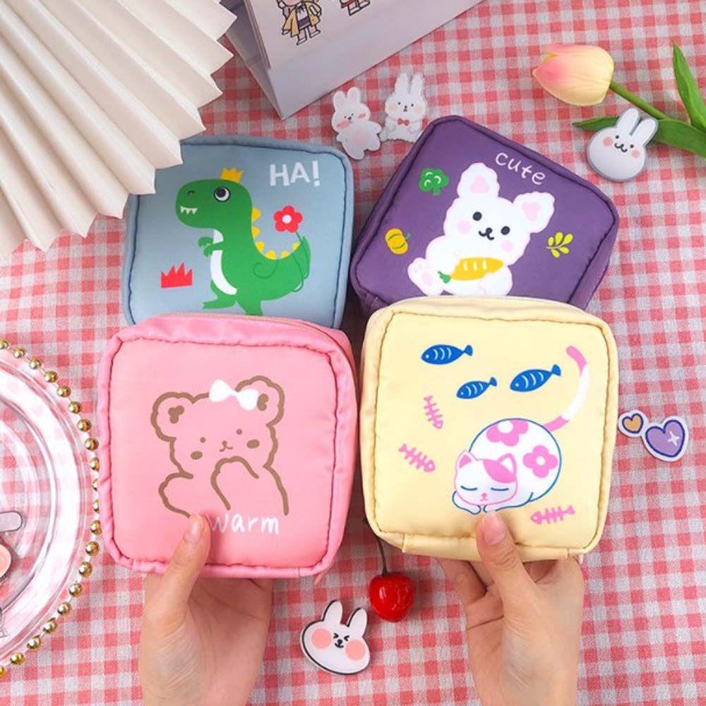 Cute Cartoon Pattern Bunny Bear Rabbits Cosmetic Bag Lipstick Pouch Sanitary Napkin Bag Coin Purse