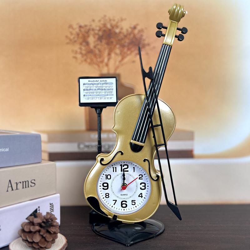 Kreativer Geigenförmiger Musikalischer Wecker, Schreibtisch- und Wohnzimmerornament