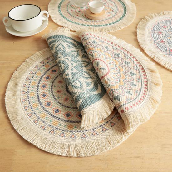 Beautiful Flower Pattern Placemat Good Woven Stylish Cotton Dinner Mat for Home