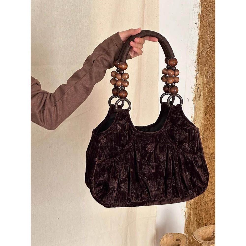 IELGY Ladies Handbag Beaded Shoulder Velvet Underarm Bag