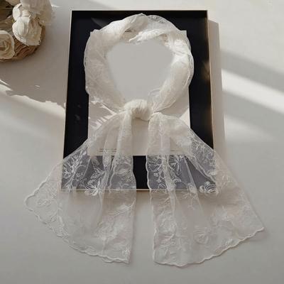 Literary Retro Women's Lace Scarf Long Solid Color Female Headscarf Embroidered Flower Korean Version Sunscreen Shawl