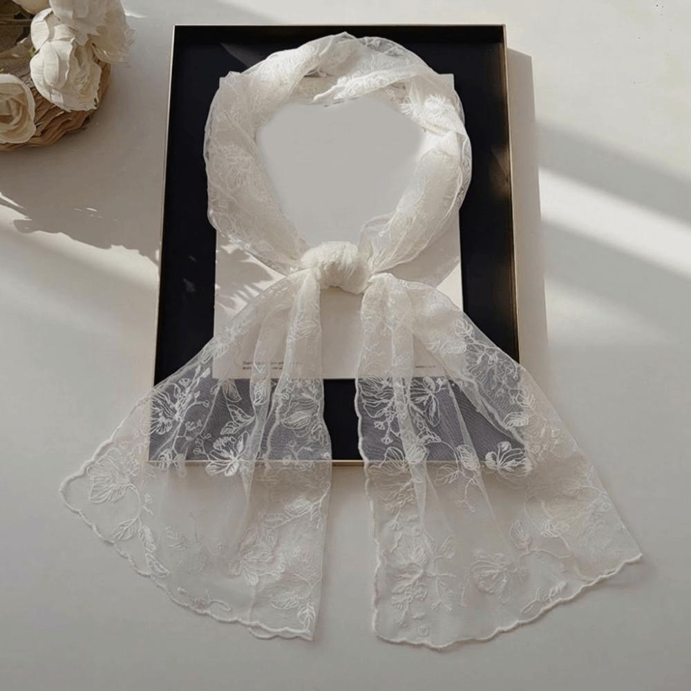 Literary Retro Women's Lace Scarf Solid Color Long Female Headscarf Korean Version Embroidered Flower Sunscreen Shawl