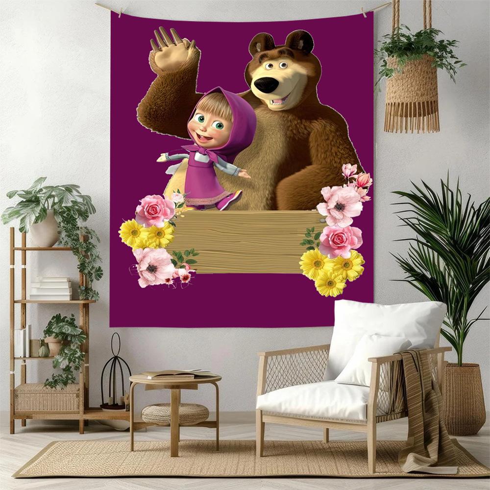 Masha Bear Wall Decor Tapestry Art For Pet Memorial Birthdaywedding Party Backdrop Family Gift