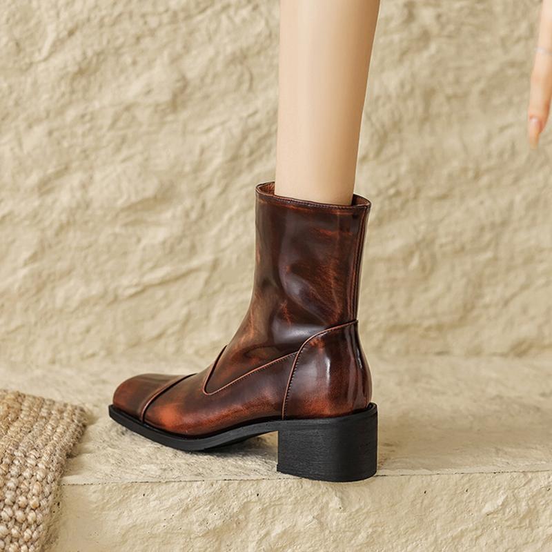 Fashion NEW Autumn/Winter Women Boots Square Toe Chunky Heel Boots Split Leather Shoes for Women Short Modern Boots Vintage Boots Women
