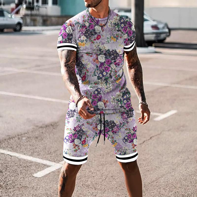 Ținute scurte pentru bărbați cu imprimare 3D Trening sport Set 2 piese pentru bărbați Montaj de vară Bărbați Pânză Tricouri cu mânecă scurtă pentru bărbați Set pantaloni scurți