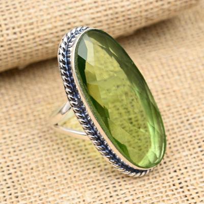 Grüner Amethyst-Edelstein, handgefertigter Ehering aus 925er Sterlingsilber