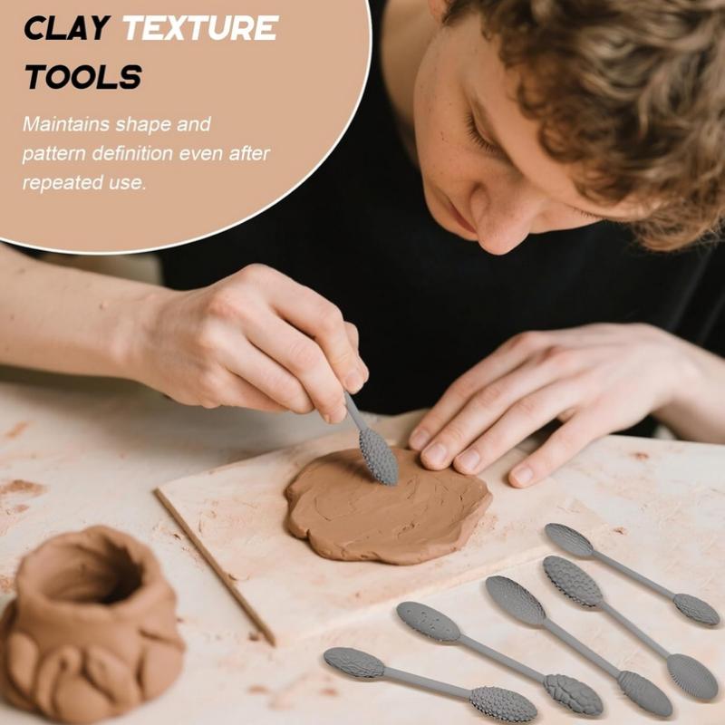 5Pcs Texture Tool Sets For Clay Art Clay Modeling Pattern Rollers Kit Texture Rolling Emboss Plaids Hand Rollers For Diy Crafts