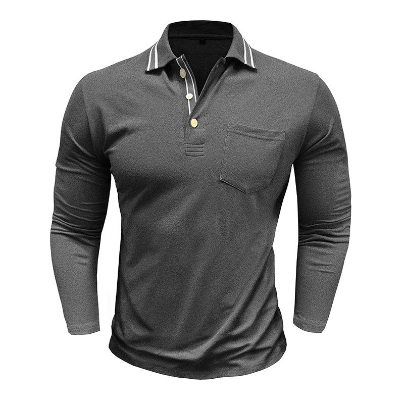 Spring Trend Men's Long Sleeve Casual Polo Shirts Solid Lapel Button Up Pullover Tops Autumn Turn Down Collar Polos