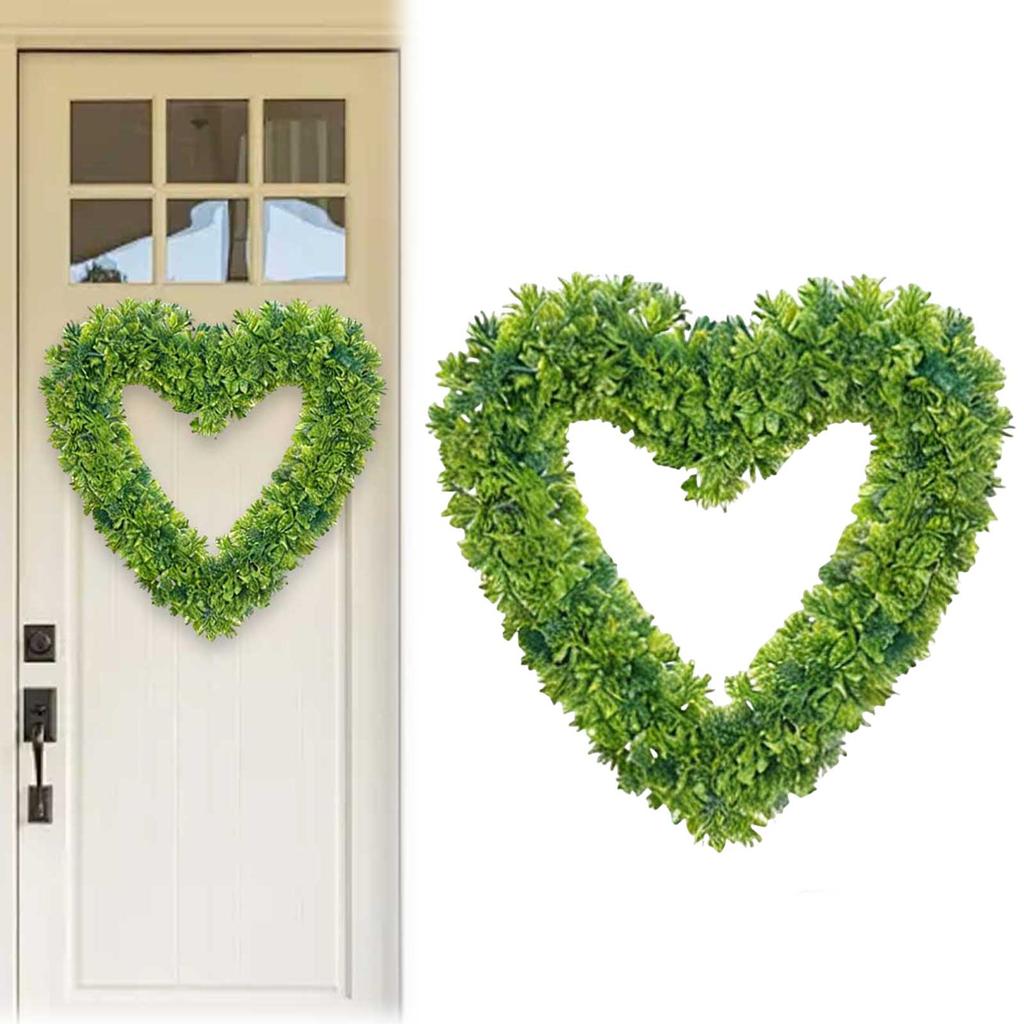 Heart Shaped Wreath Heart Love Garland Wall Hanging Sign Plastic Artificial Greenery Yard Signs for Home Farmhouse Window Decor