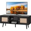 Suport TV din Ratan, Dulap TV Boho pentru TV de 55 inch, Suport TV Modern Mid-Century, Consolă TV din Ratan cu Rafturi Reglabile pentru Sufragerie, Cameră Media,
