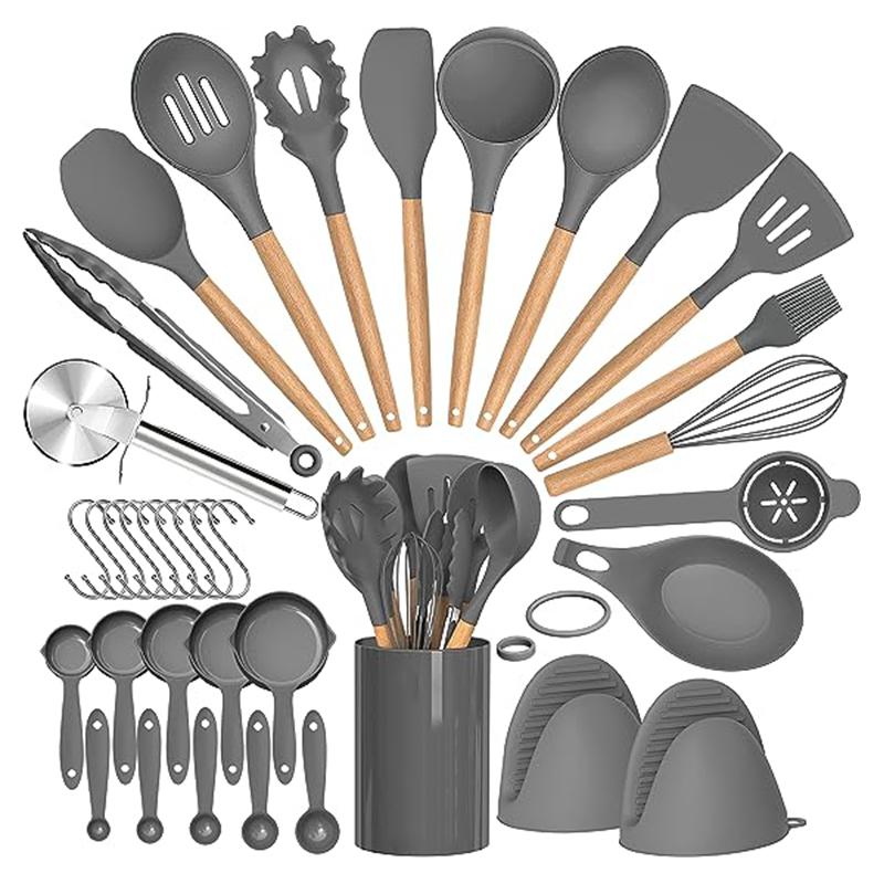 36pcs silicone utensil cooking set with holder серый