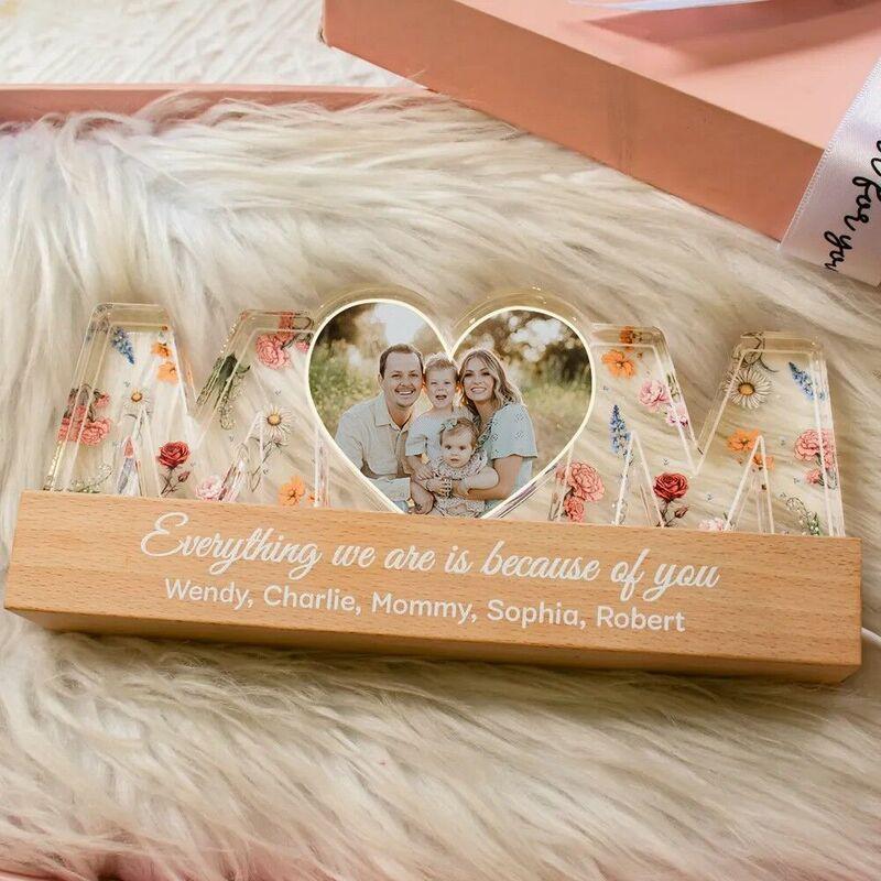 Cross-border Hot Mother's Day Creative Gift Customized Printed Acrylic Night Light with Text and Birthday Flower Ornaments