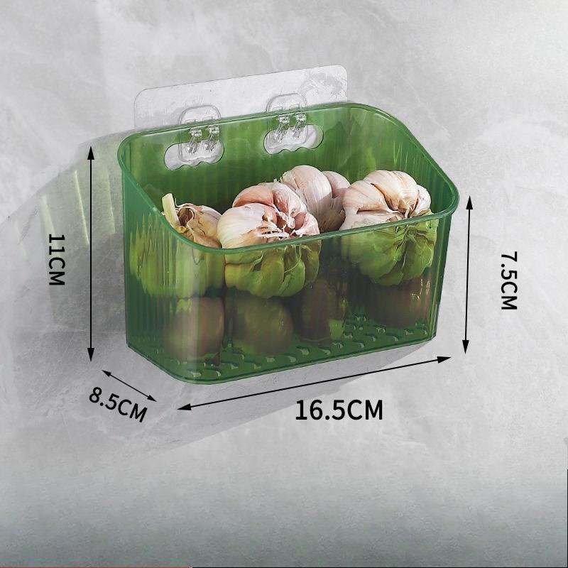 Kuchyňská úložná krabička na jarní cibulku, zázvor a česnek, Nástěnný úložný koš na potraviny, Úložné zařízení na potraviny s háčkem na odkapávací misku