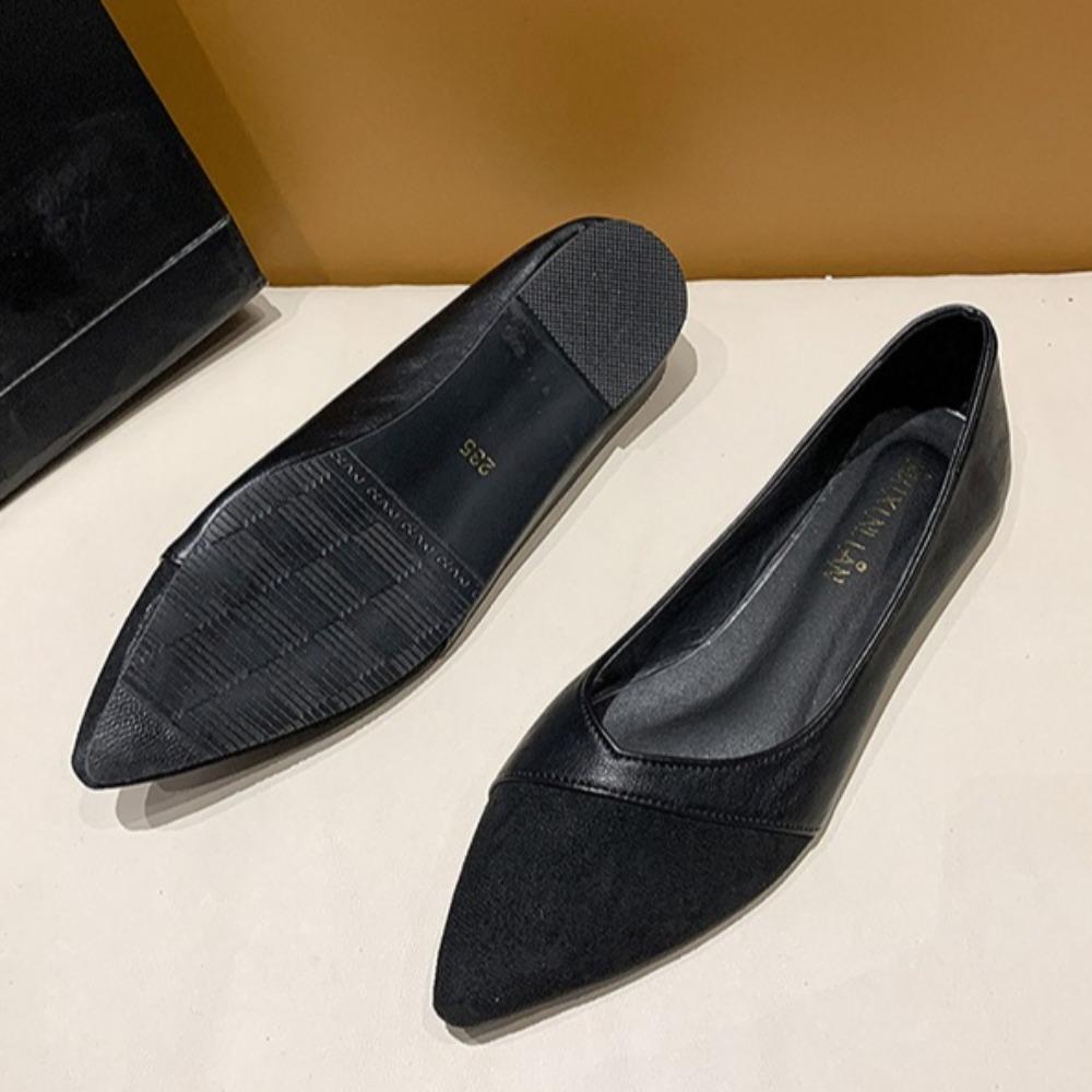 Flats Womens Spring Autumn Black Work Leather Shoes Pointed and Comfortable Professional Shallow Mouth Low Heel Work Shoes Women