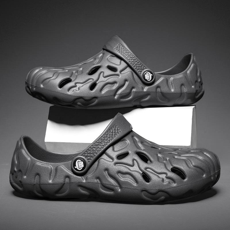 Large Size 49 Slippers Men's Summer Sandals Outdoor Fingerprint Hole Shoes Outside Sandals Semi-drag Beach Shoes