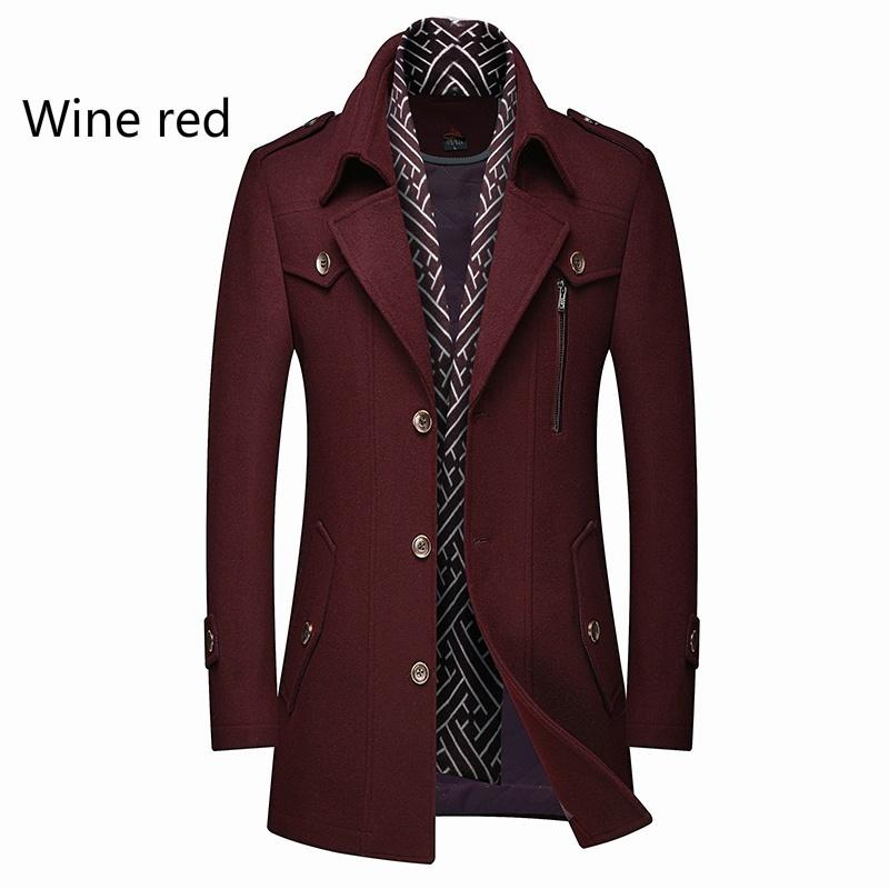 

2025 Новое модное зимнее шерстяное пальто-тренч для мужчин Повседневные куртки с воротником-шарфом Приталенный бушлат с хлопковой подкладкой Средней длины Деловая куртка 4XL