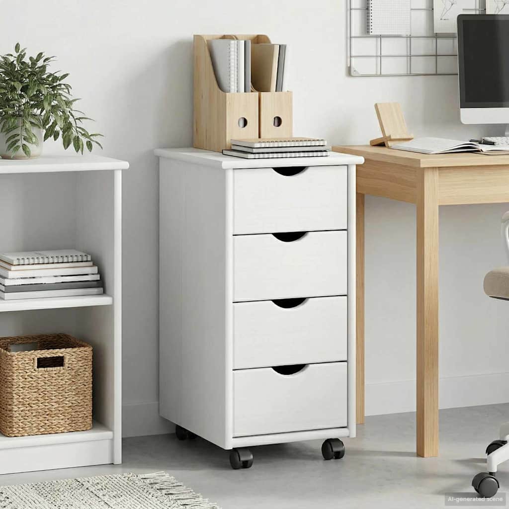 Mobile Cabinet with Casters White 34 x 39 x 65.5 cm Solid Pine Wood
