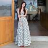 French High-end Stunningly Beautiful Polka Dot Dress for Women, New Summer Summer Style with Small Fly-sleeve Elegance and Waist-cinching Long Skirt