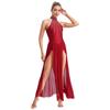Damen Modern Lyrical Dance Dress Ärmellos Split Sheer Mesh Ballet Gymnastik Trikotkleid Zeitgenössische Performance Dancewear