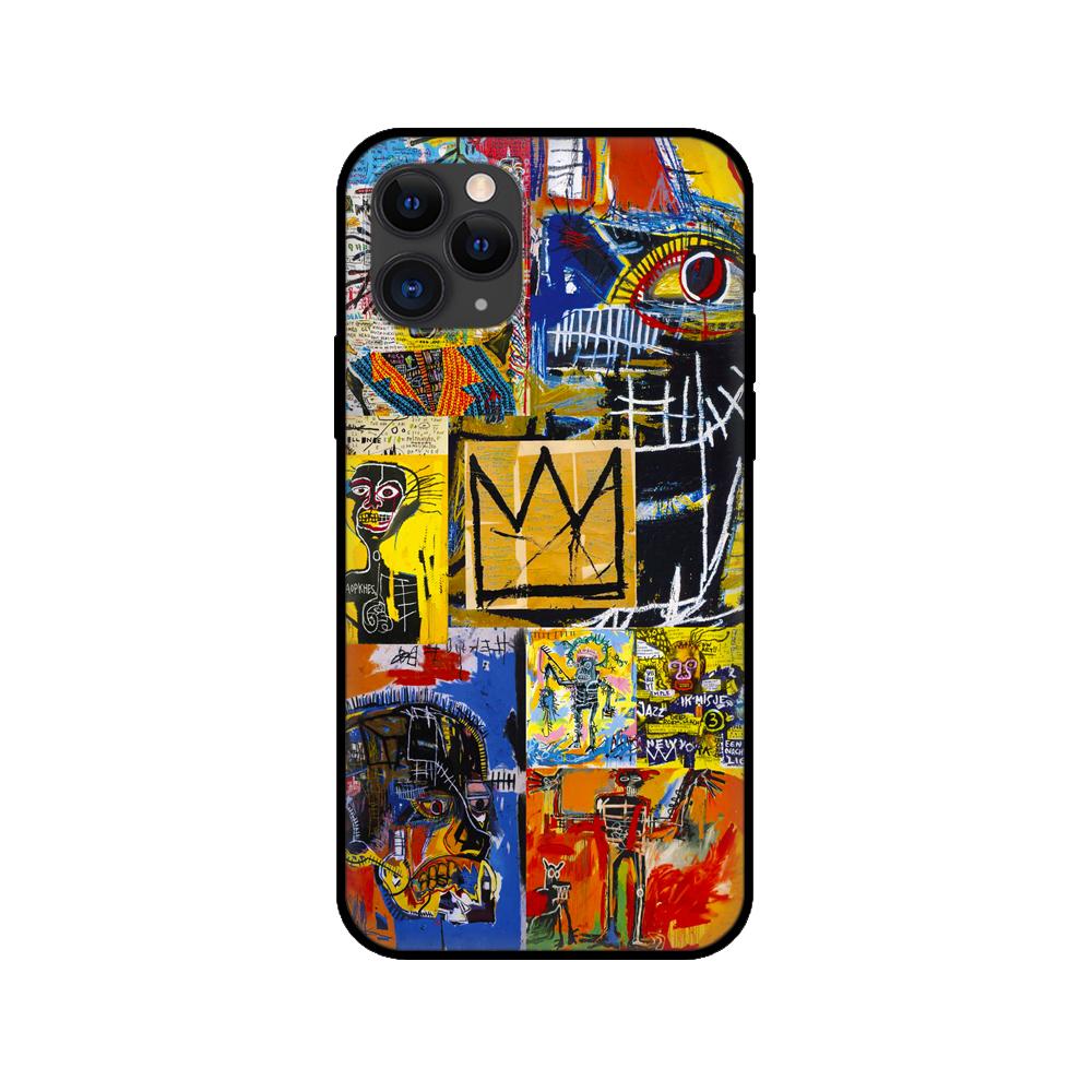 Black Tpu Case for Iphone 5 5s Se 2020 6 6s 7 8 Plus X 10 XR XS 11 12 13 Mini Pro MAX Back Cover Ins Street Graffiti Painting