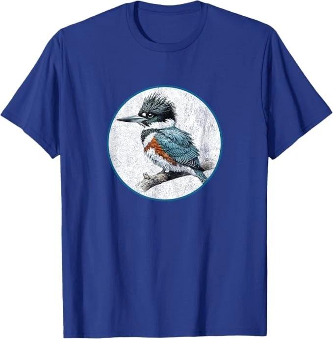 Belted Kingfisher T-Shirt Retro Bird Tee Design 10 Colors by Bird.Fan M