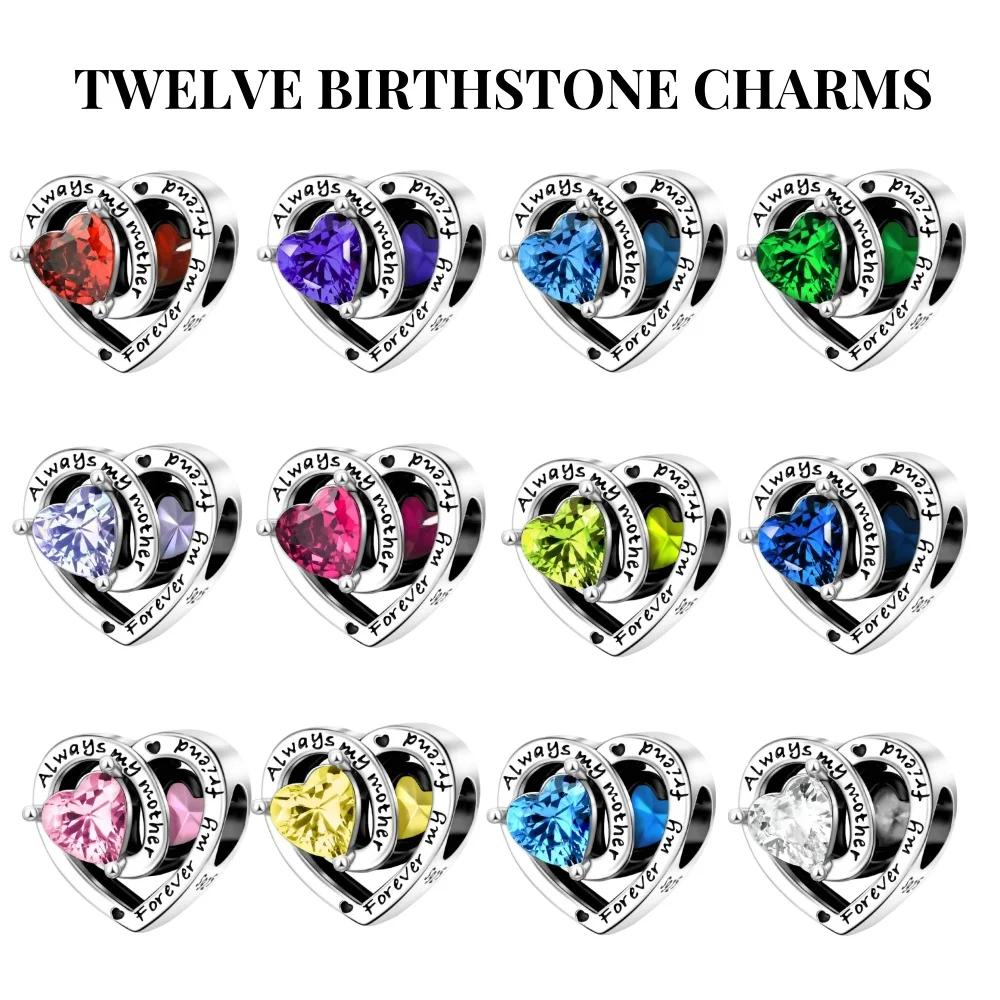 New 12 Birthstone Collection copper Colorful Eternity Heart Charm Authentic Design Bead Charms Fits Do It Yourself Birthday Women Gift