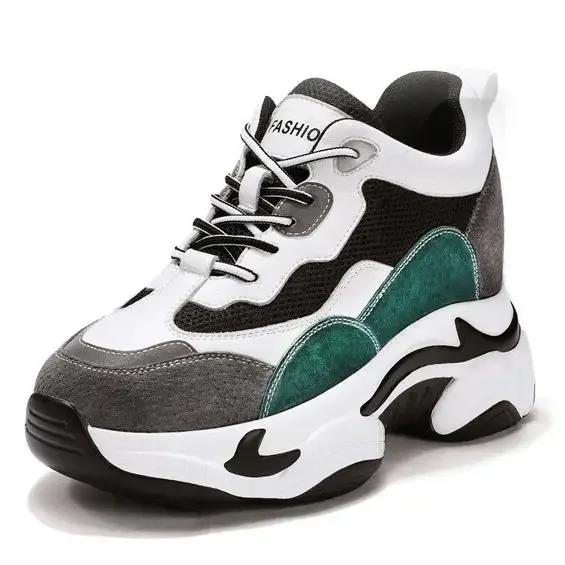 

Fashion 9CM Fashion Mixed Colors Spring Casual Sneakers Women Height Increasing Breathable Air Mesh Shoes Ladies Chunky Platform Shoes 39 зелёный